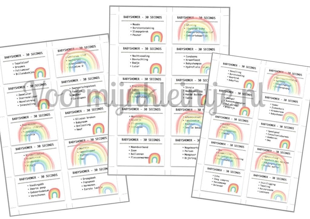 babyshower spelletjes regenboog thema