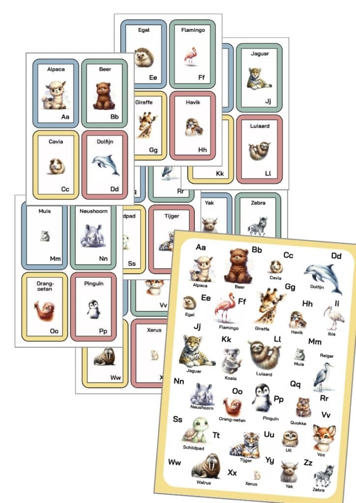 flashcards dieren abc printen